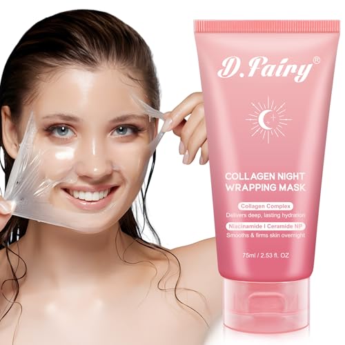 D.Fairy Collagen Overnight Wrapping Peel Off Facial Mask Pack - Collagen Night Wrapping Mask - Hydration Care - Reduces Sagging & Dullness - Hydrolyzed Collagen For Glowing Skin, 2.53 fl.oz